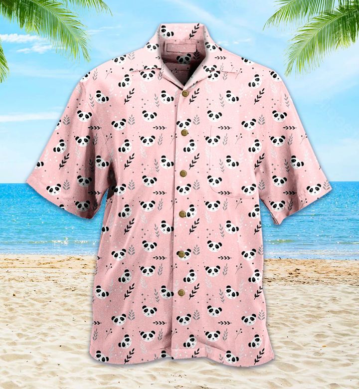 Panda Leaves Patterns Pink 3D Hawaiian Shirt