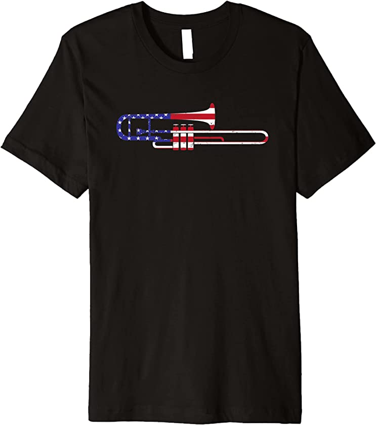 Vintage Trombone Lover American Flag 4th Of July Trombone Premium T-Shirt