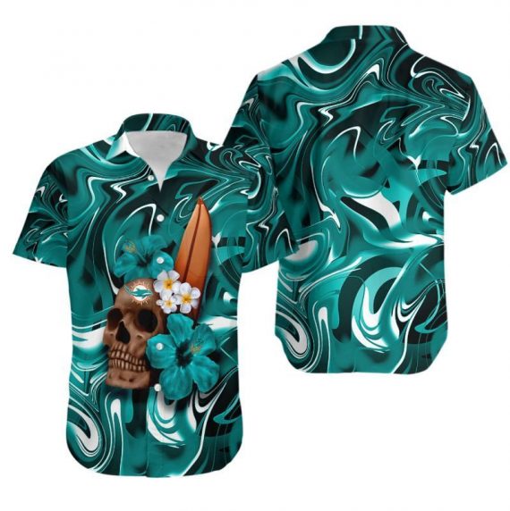 Gift For Husband Gift For Dad Miami Dolphins Skull And Hibiscus Flower Hawaiian Shirt Mh52