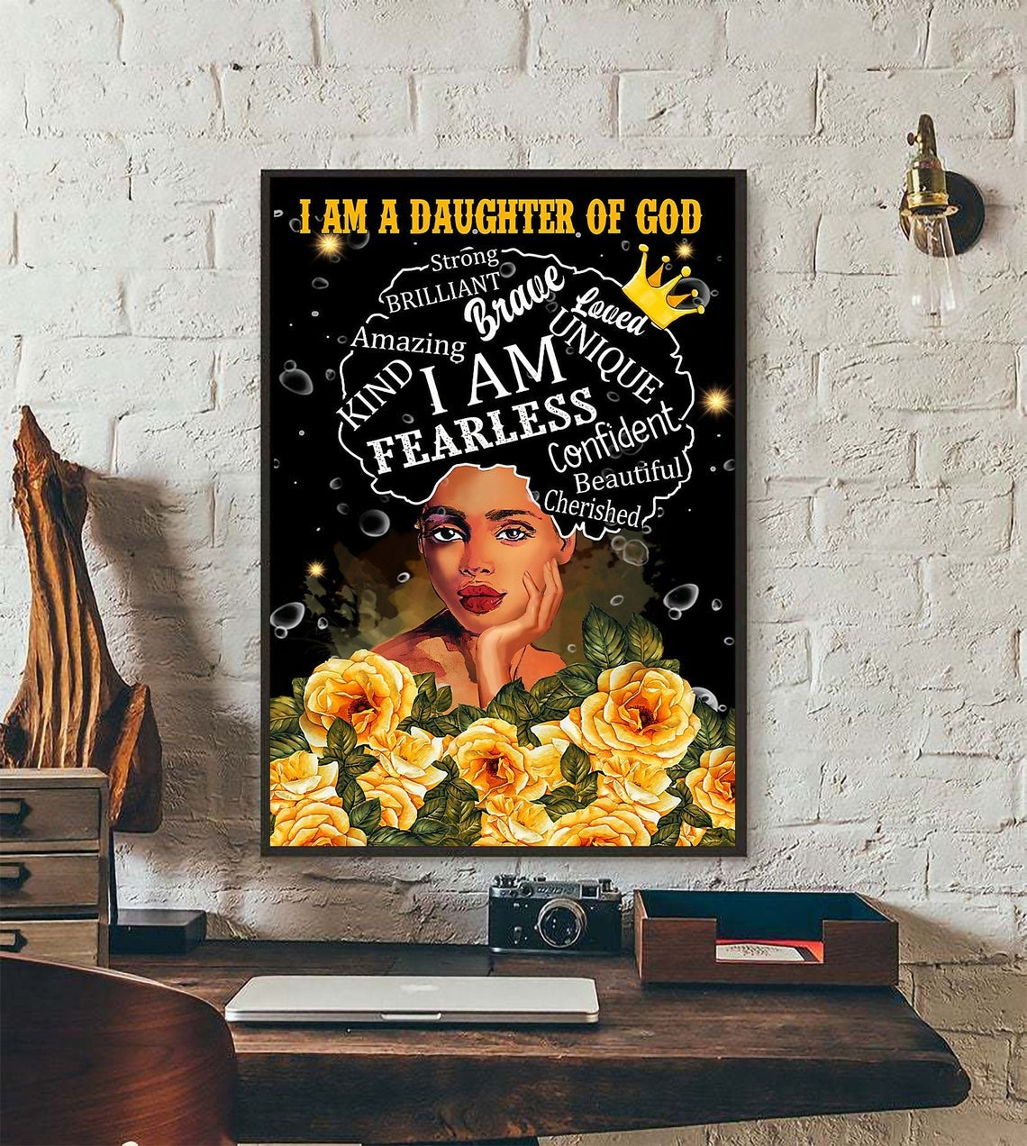 Black Queen Poster – I Am A Daughter Of God Poster, Black Girl Magic, African American Wall Art, Floral Girl Canvas And Poster, Canvas Painting, My Poster Wall