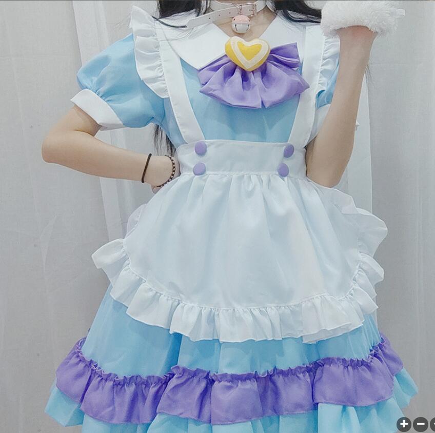 Women Lovely Cat Lolita Costume Short Sleeve Pink Maid Sweet Japanese Anime Girls Cosplay Apron Sissy Dress Plus Size WIth Bell alx