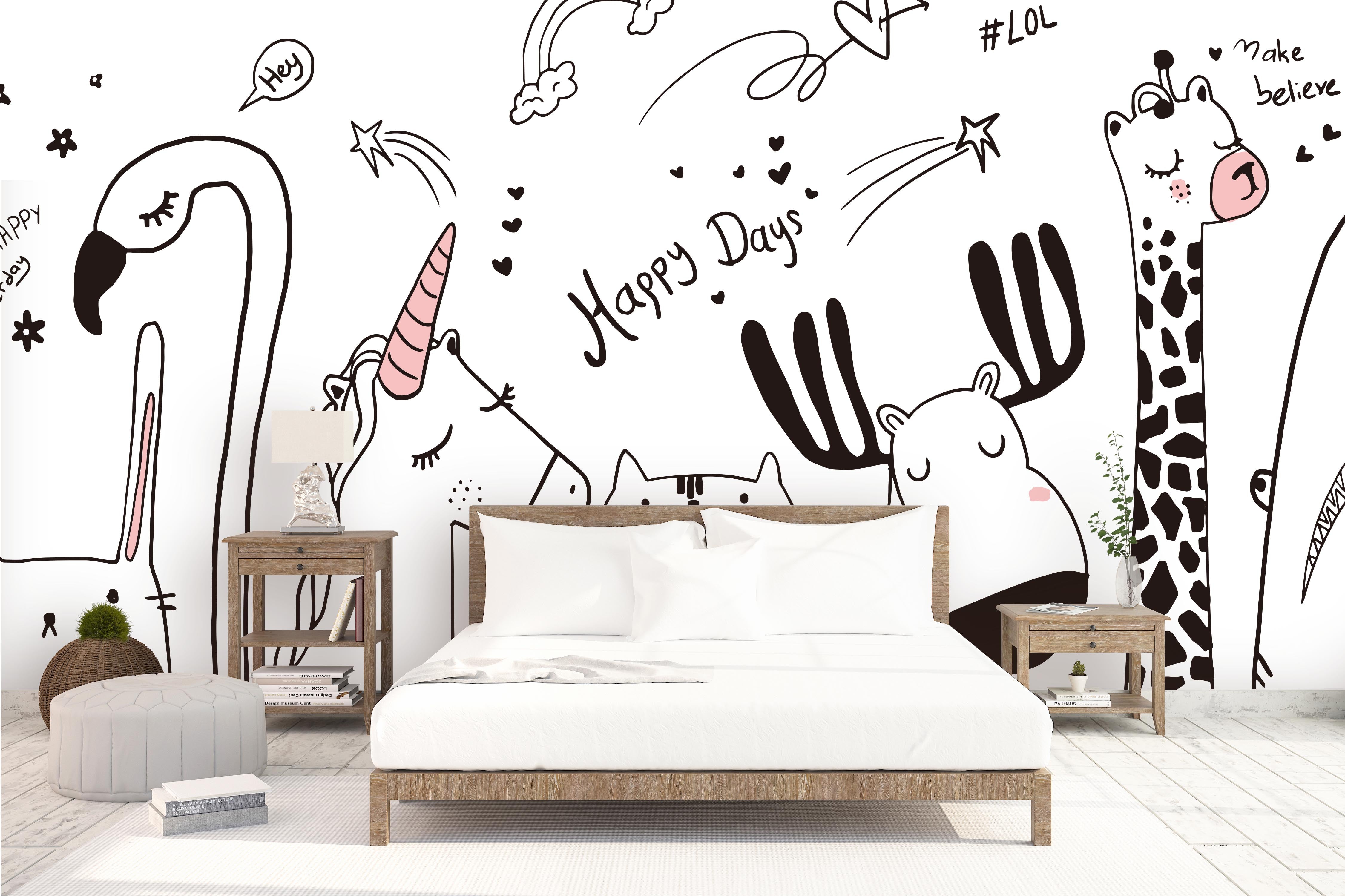 3D Stick Figure Animals Unicorn Wall Mural Wallpaper 51