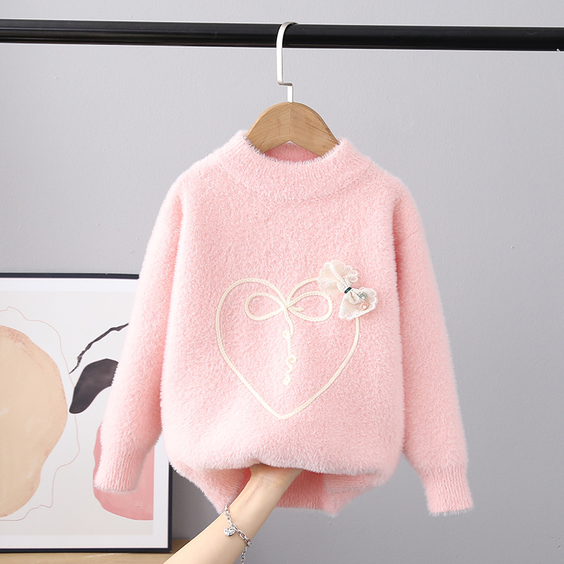 Children’s Sweater Autumn/Winter 2022 New Girls Pullover Round Neck Sweater Fashion Casual Top Thick Warm Children’s Clothing alx