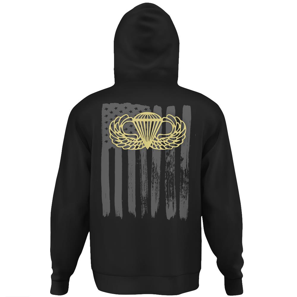 Army Parachute Wings Badge And Us Flag Airborne Hoodie Print On Back