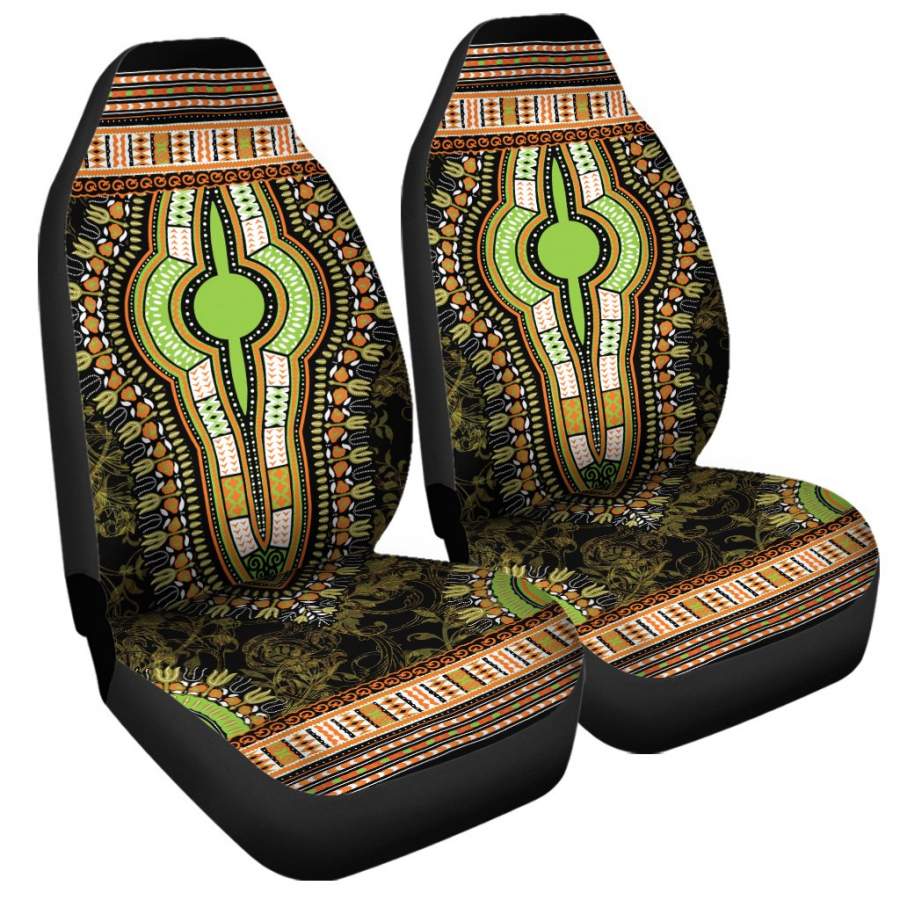 Orange And Black African Dashiki Print Universal Fit Car Seat Covers