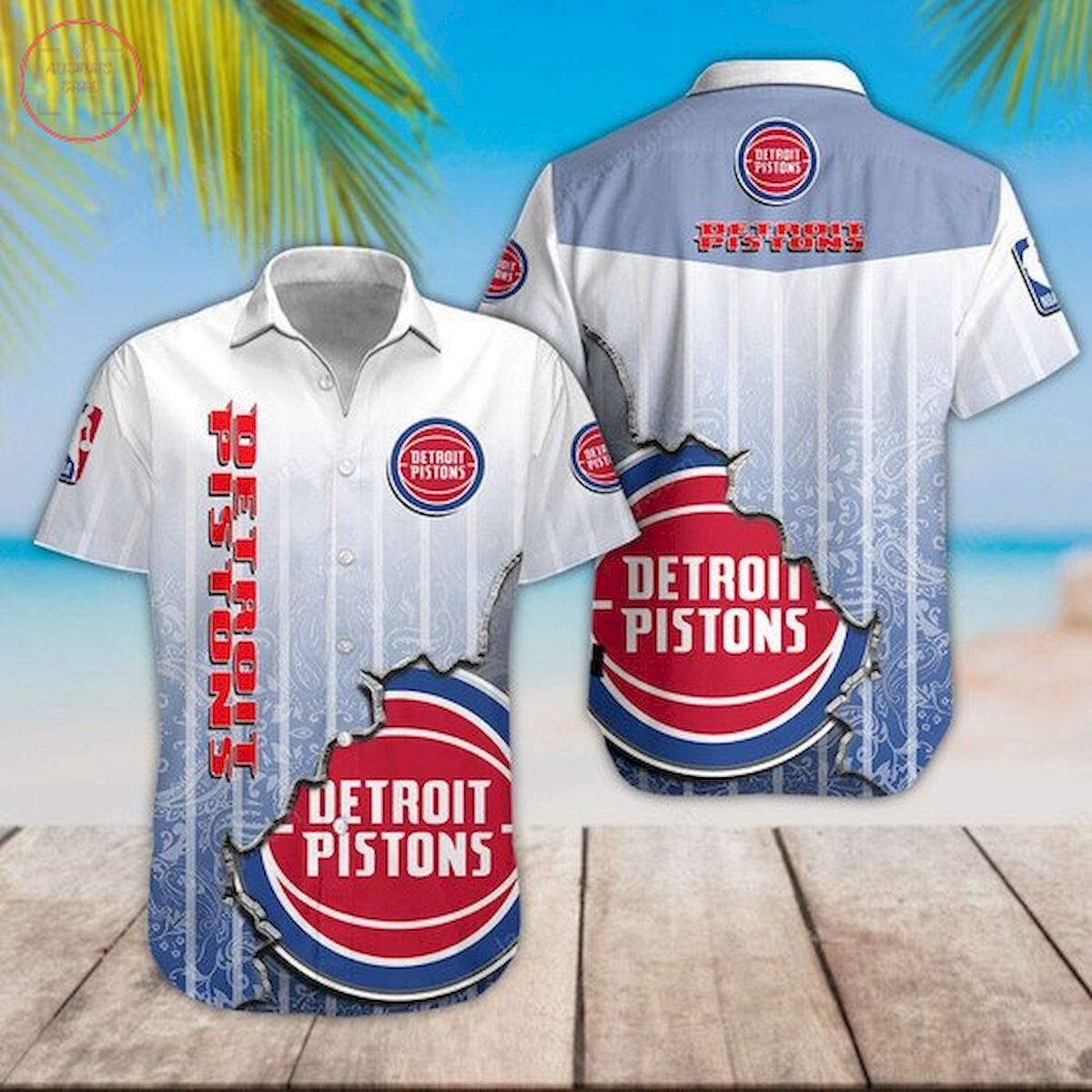 NBA Detroit Pistons Blue Gradient Scratch Hawaiian Shirt