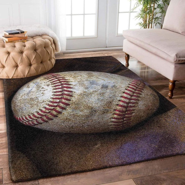 Amazing Vintage Baseball Brown Rectangle Rug