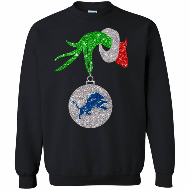 Detroit Lions Glitter Grinch Monogram Ornament Christmas Gift Sweatshirt T-Shirt