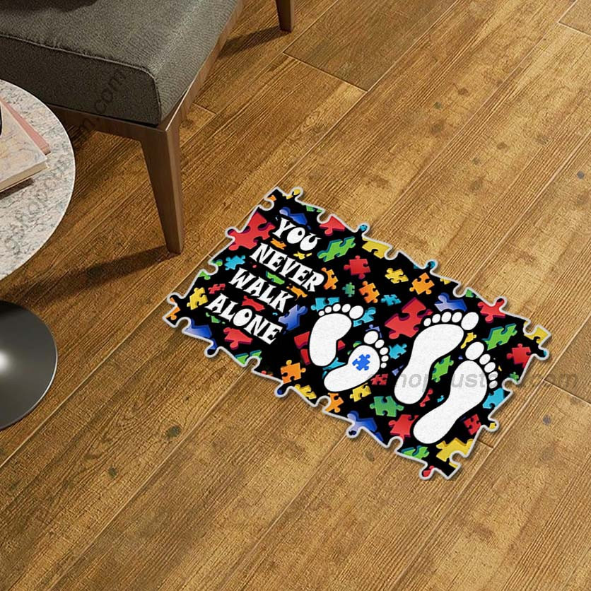 Autism Awareness 3D Rug Doormat Decor Gifts For Daughter – You Never Walk Alone Puzzel Shaped Doormat Carpet – Sdm-A0072