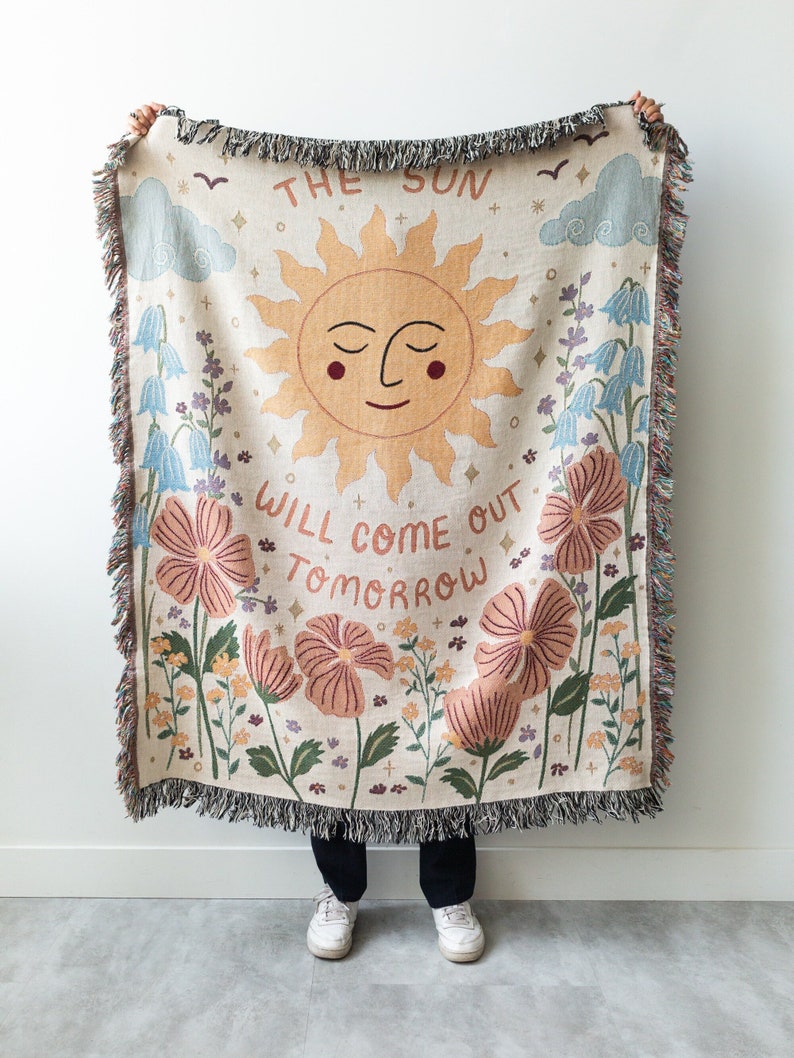 The Sun Will Come Out Tomorrow Vintage Vintage Retro Style Couch Sofa Blanket,  Woven Throw Blanket Home Decor