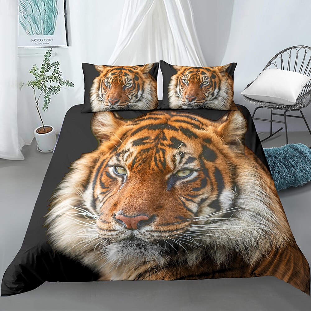 Tiger Lion Head Print Duvet Cover With 1/2 Pillow Covers 3D Bedding Set 2/3 Piece Queen Size 3D Duvet Cover Cover