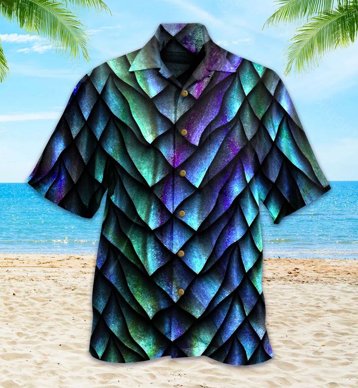 Turquoise Dragon Scales Blue Hawaii Shirt Ha90896