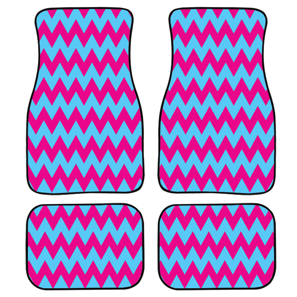 Pink And Blue Chevron Pattern Print Front And Back Car Floor Mats, Front Car Mat