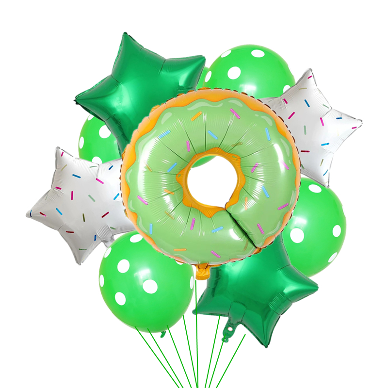 10pcs donut aluminum film balloon combination baby birthday party decorations five-pointed star wave dot latex balloon candy set alx