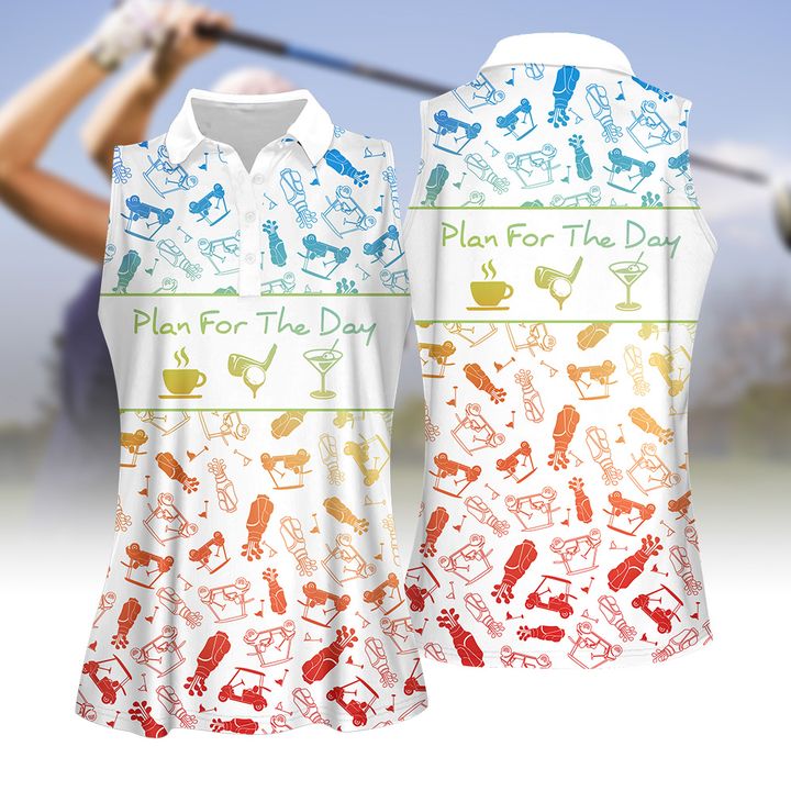 Plan For The Day Cocktail Gradient Pattern Women Golf Apparel, Women Short Sleeve Polo Shirt, Sleeveless Polo Shirt