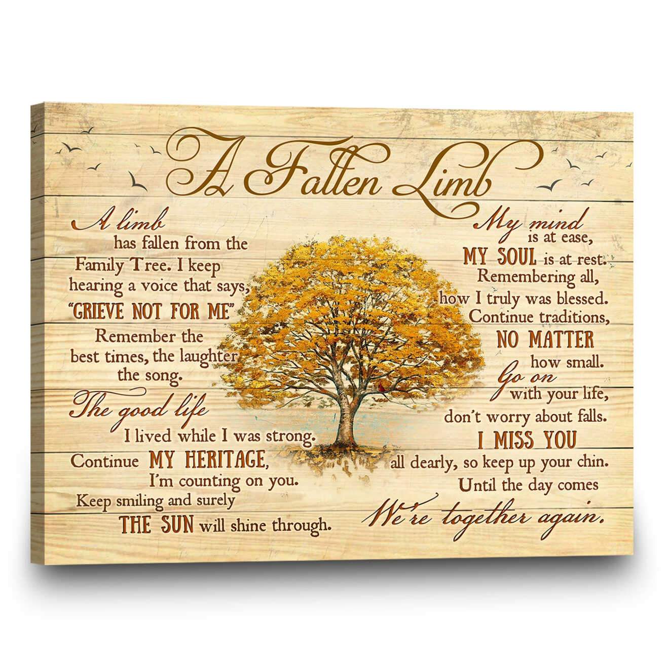 Yellow Tree Wall Art, Memorial Canvas, In Loving Memory Gifts, A Fallen Limb Poem Canvas