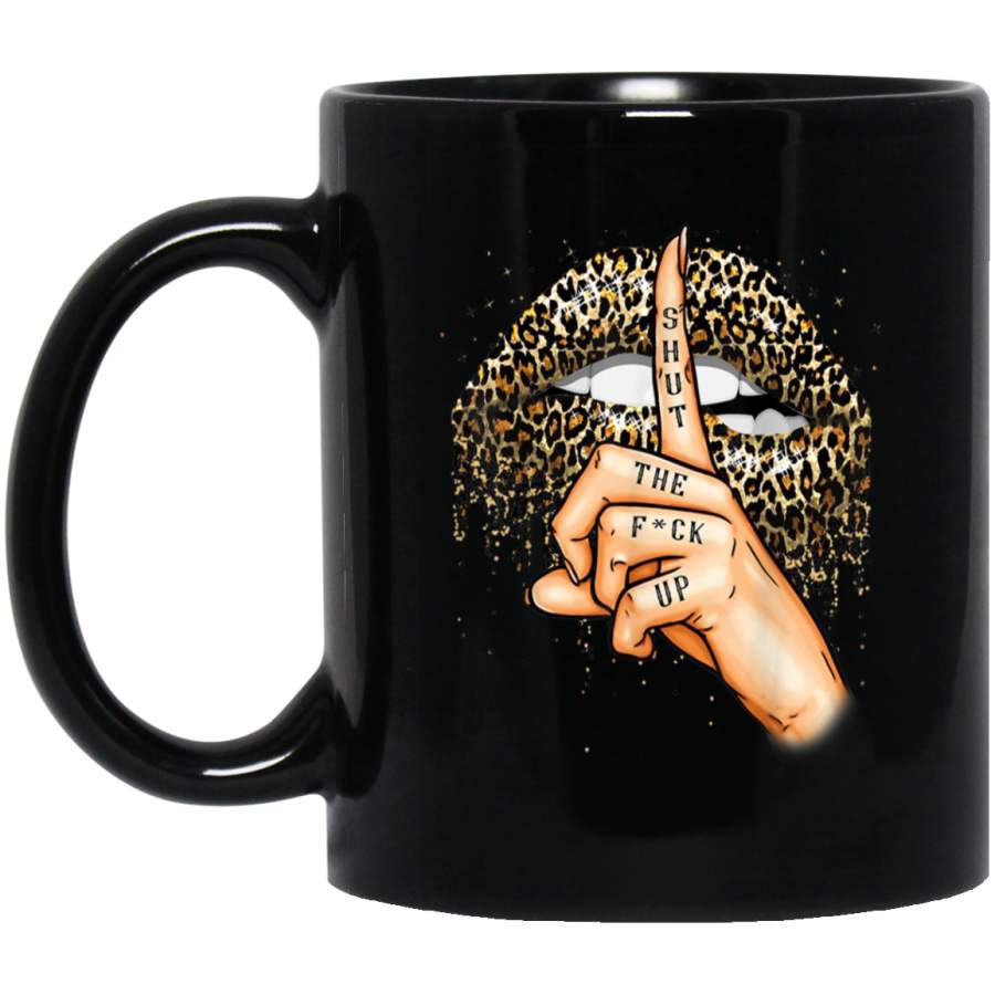 Shu He Fuk up Funny Leopard Lips Mouh 11 oz 15 oz Black Mug