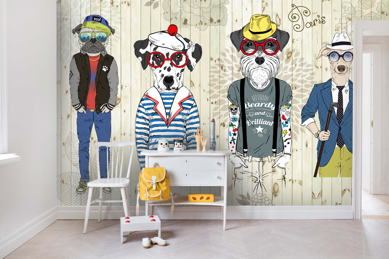 3D Cartoon Animals Dogs Cloth Floral Wall Mural Wallpaper 36