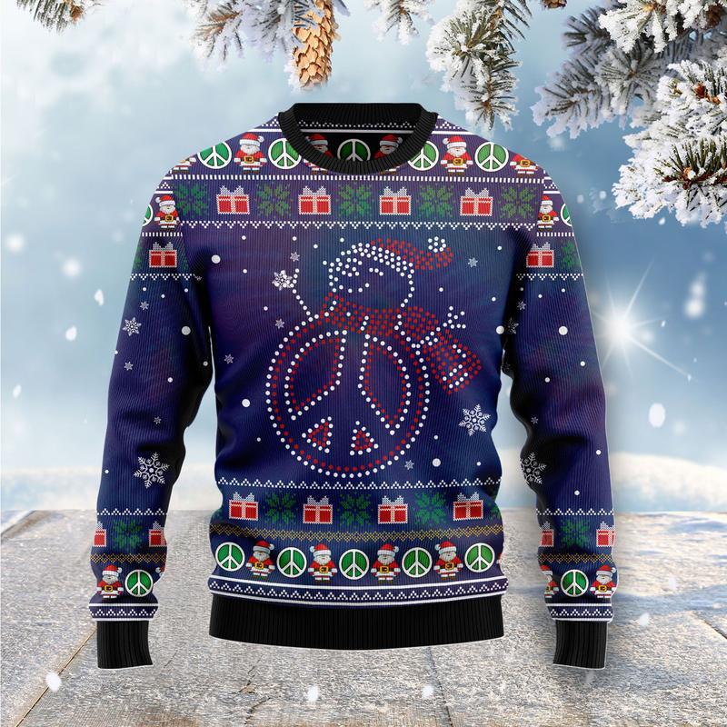 Snowman Peace Sign Ugly Christmas Sweater | For Men & Women | Adult | Us5906