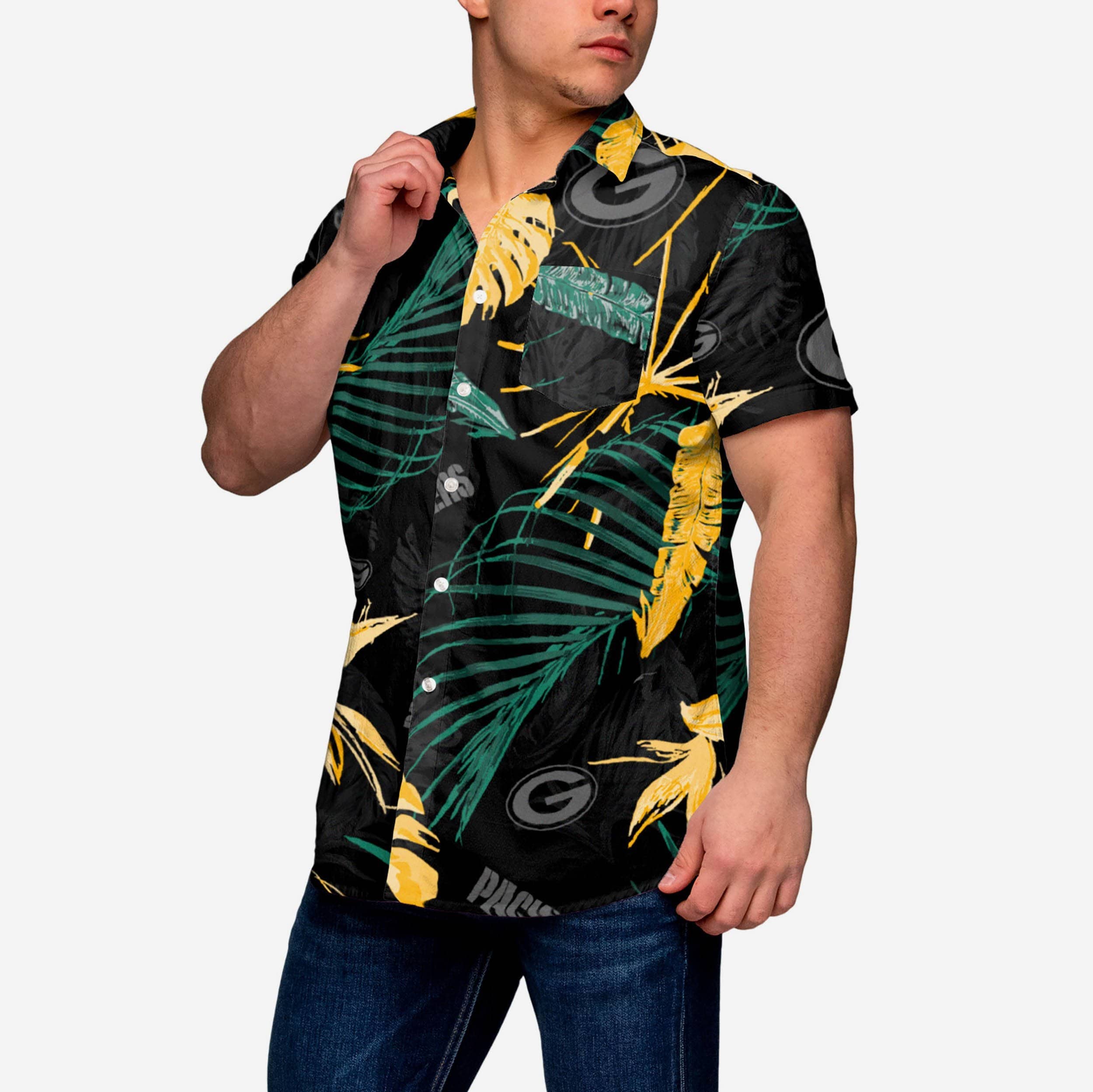 Green Bay Packers Neon Palm Button Up Shirt