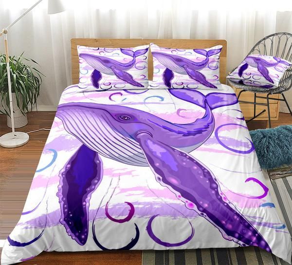 3D Purple Whale Bedding SetCotton Bed Sheets Spread Comforter Duvet Cover Bedding Sets