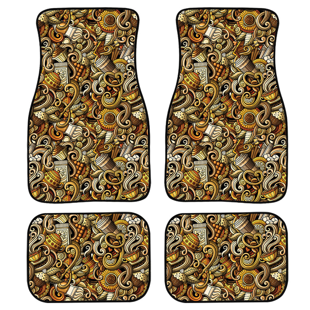 Coffee Drawing Pattern Print Front And Back Car Floor Mats, Front Car Mat