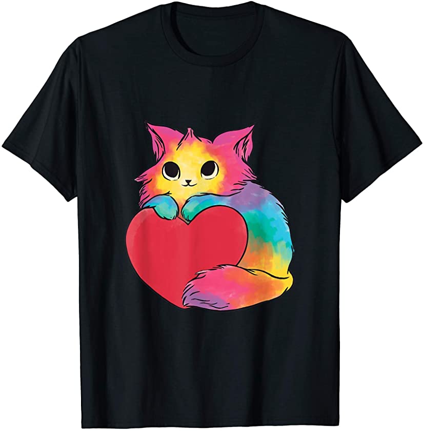 Affectionate Cute Kitten Watercolor Cat Heart Valentine Day T-Shirt