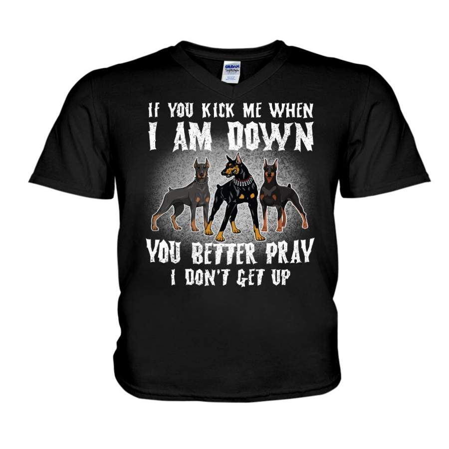 Doberman You Better Pray Guys V-Neck
