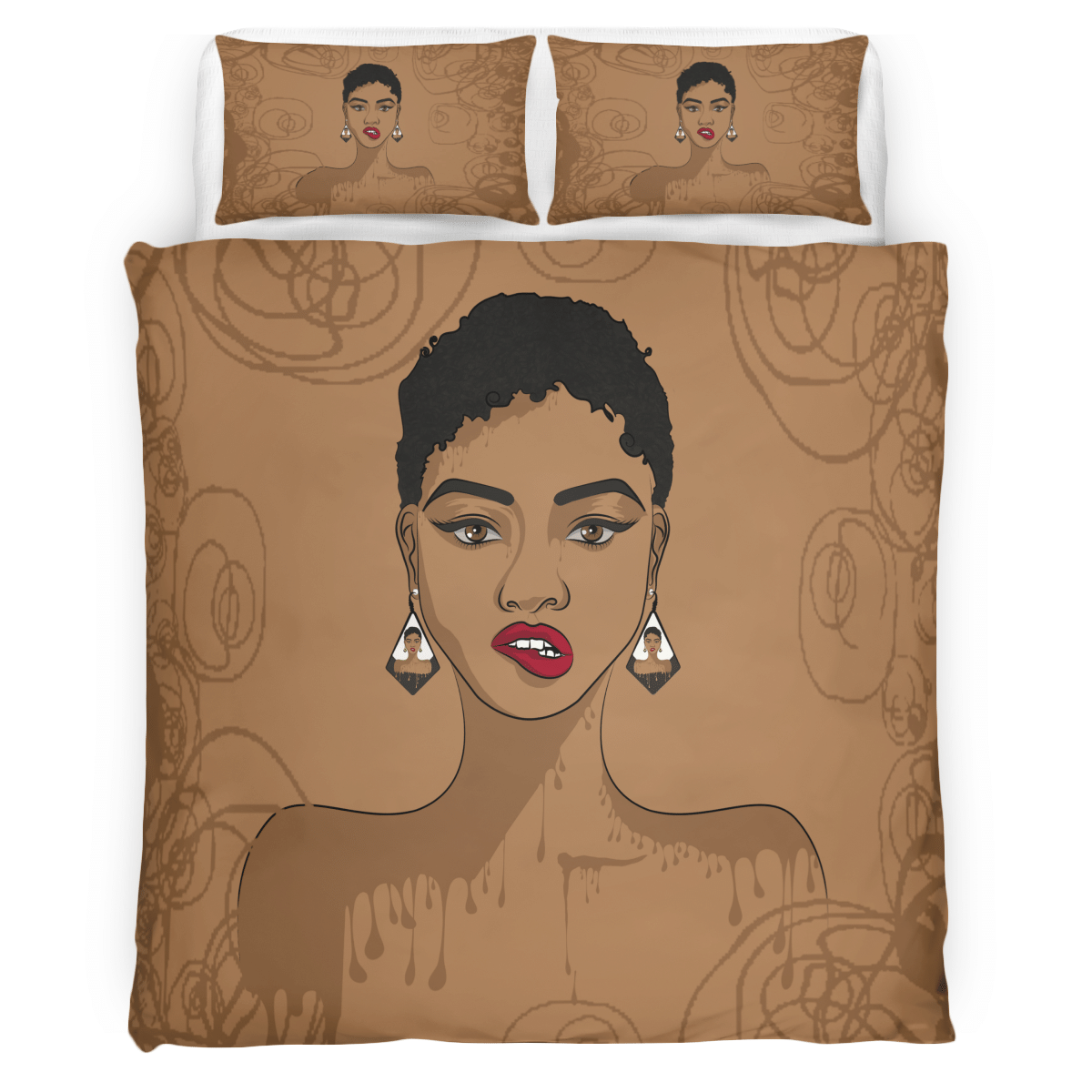 African American Afro Girl Bedding Set All Over Print Black Girl Afro Short Hair Bedding Set