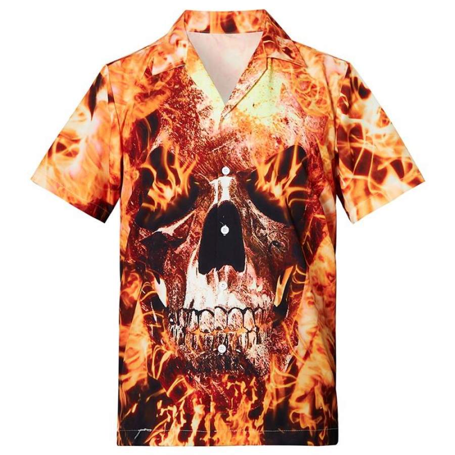 Hawaii Shirts Fire Skull Printed Ha45470