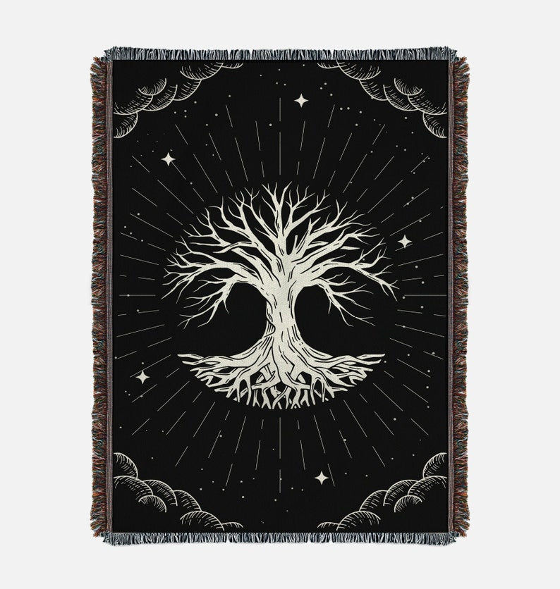 Tree Of Life Black White Vintage Retro Style Couch Sofa Blanket,  Woven Throw Blanket Home Decor