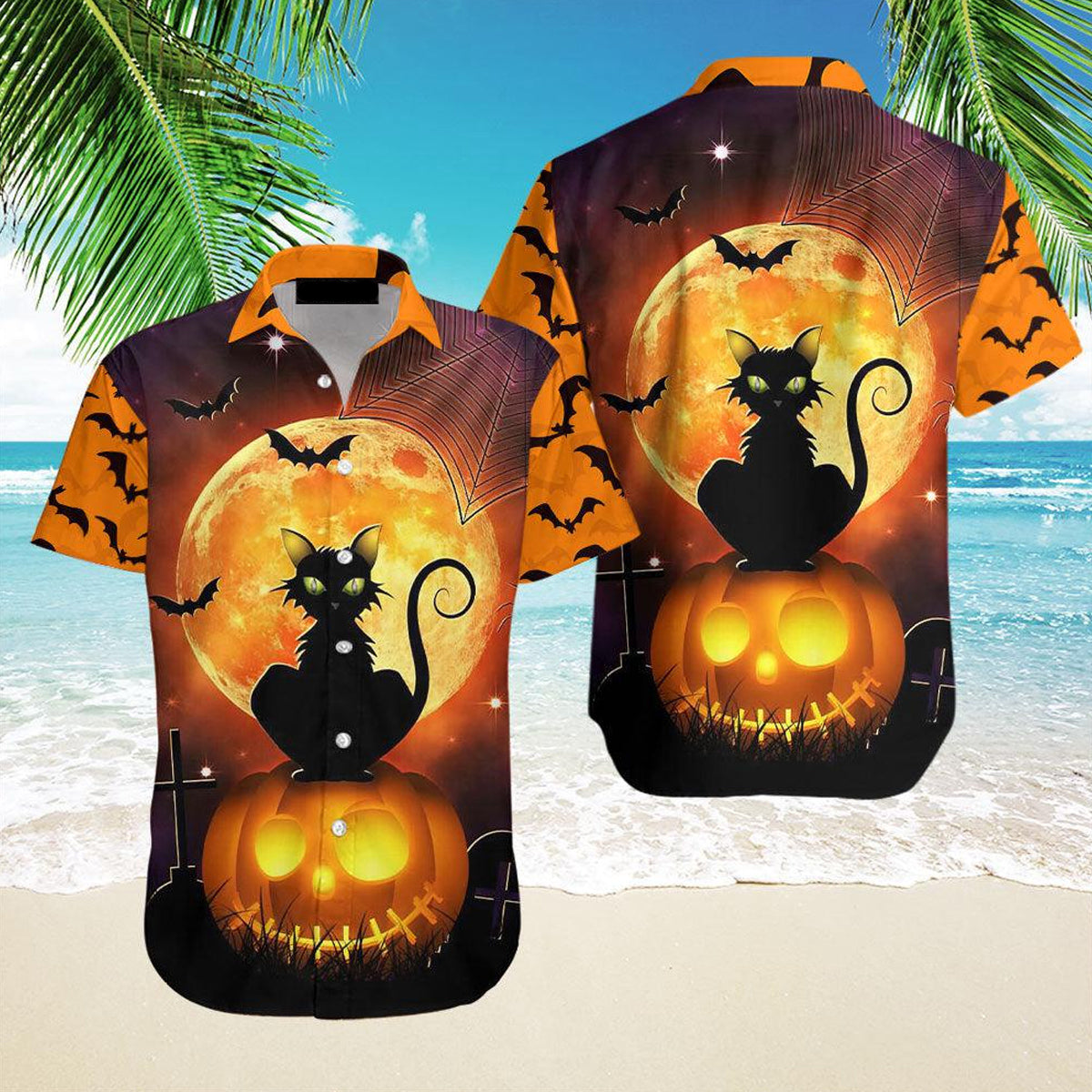 Happy Halloween With Black Cat Hawaii Gift For Day Ha47600