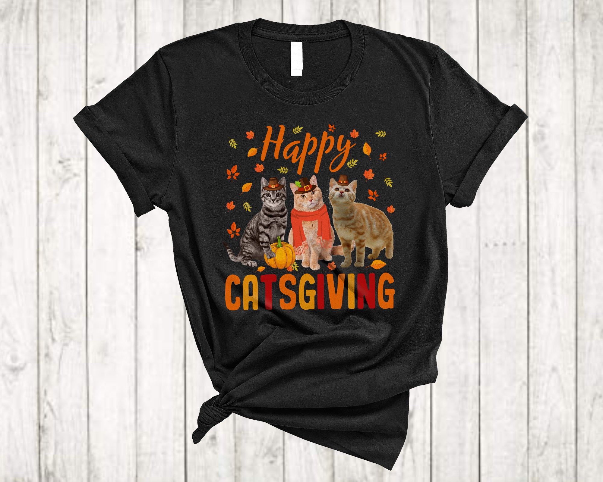 Thanksgiving Cat Shirt Happy Catsgiving Cute Thanksgiving Kitten Cats Lovers Pilgrim Hat Gifts T-Shirt