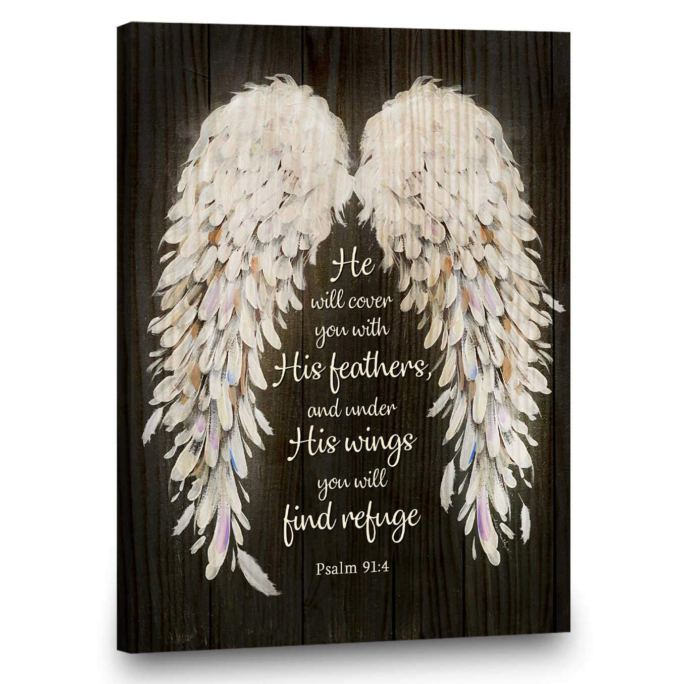He Will Cover You With His Feathers Angel Wings Portrait Canvas & Poster Gift For Memorial Family Friend Home Decor Wall Art Visual Art