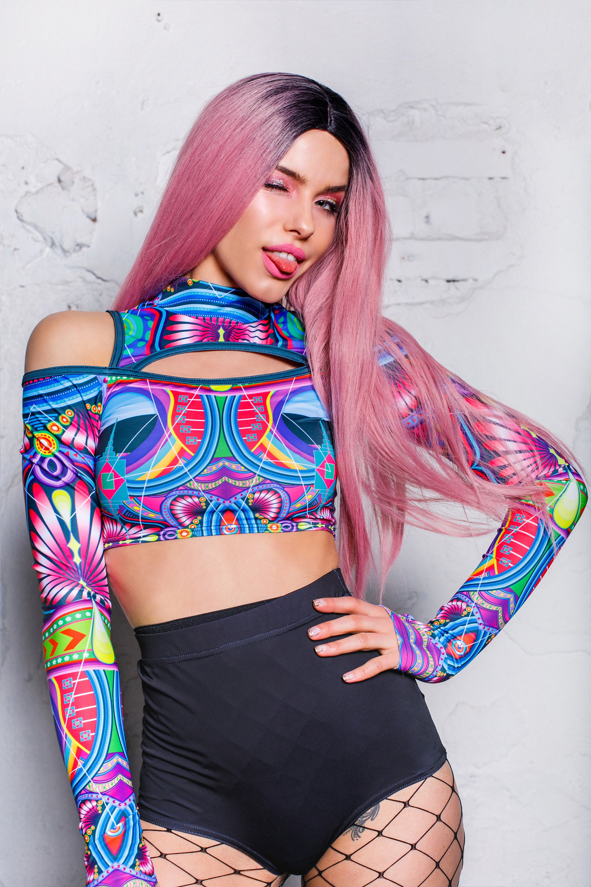 Festival Cut Out Top, festival crop top, long sleeve crop top, kawaii top, pastel goth clothing, rave bodysuit, kawaii clothing, Burning Man