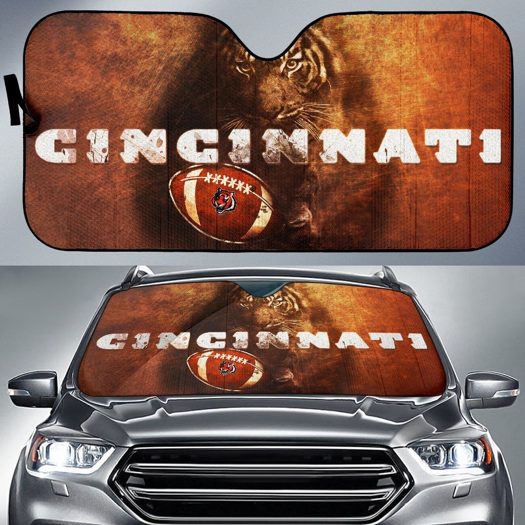 Cincinnati Bengals American Football Strong Bengal Tiger Rugby Ball Go Champion Car Sun Shade