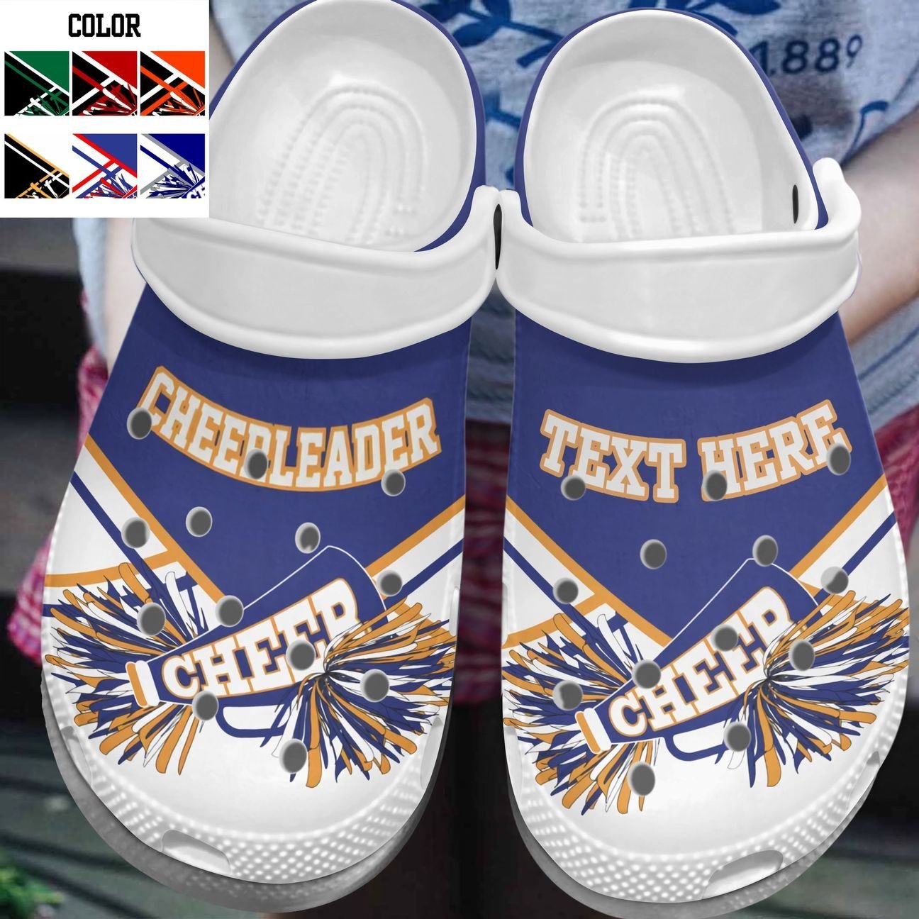 Cheerleader Personalized Clog, Custom Name, Text, Color, Number Fashion Style For Women, Men, Kid, Print 3D Cheer Uniform