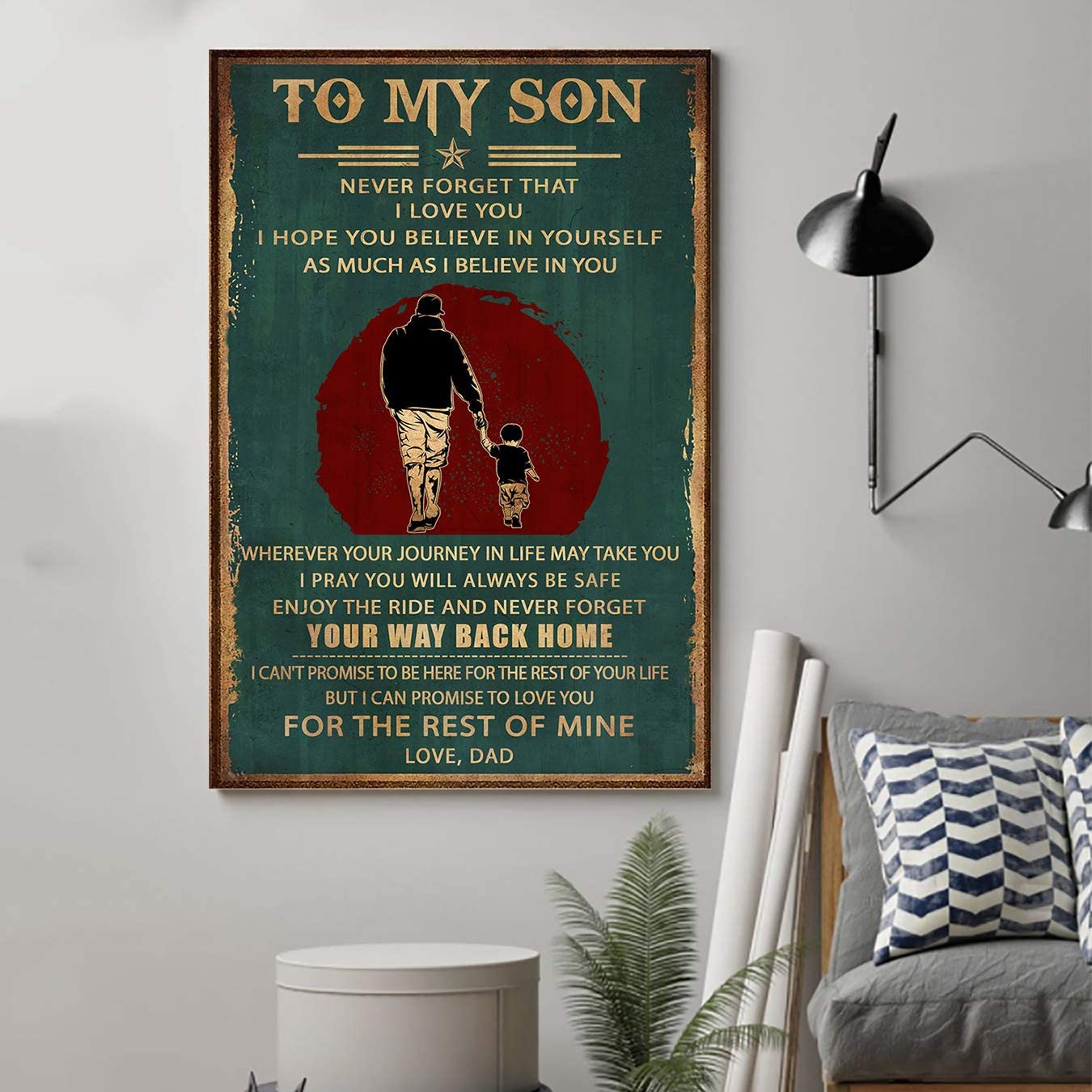 Poster for Room Aesthetic – Command Strips Wall Decor – Qh279 Customizable Family Poster – Dad to Son- Way Back Home