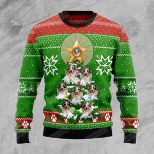 Australian Shepherd Pine Ugly Christmas Sweater, All Over Print Sweatshirt