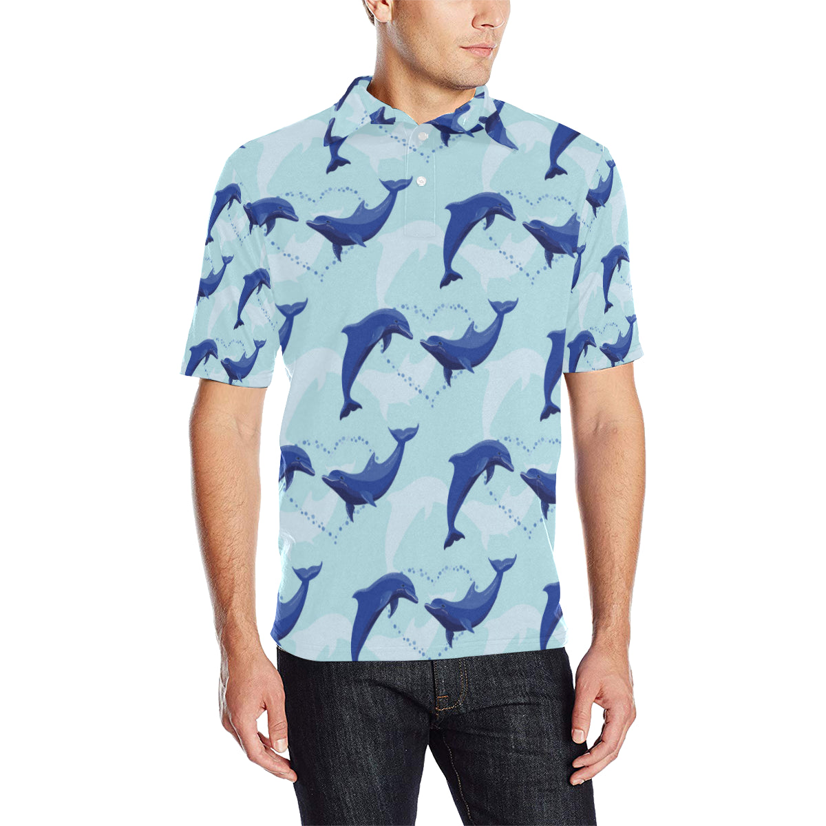 Dolphin Heart Pattern Men Polo Shirt