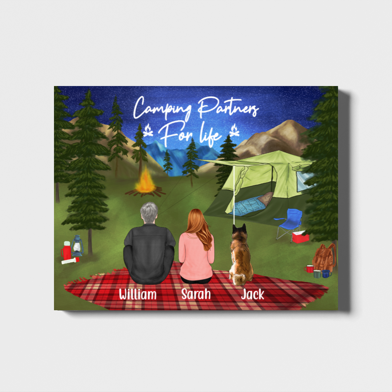 Personalized Canvas, Camping Couple and Dogs Custom Gift For Camping Lovers