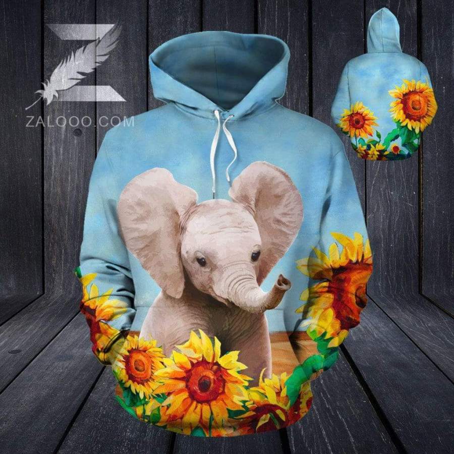 ALL OVER HOODIE – Elephant and Sunflower