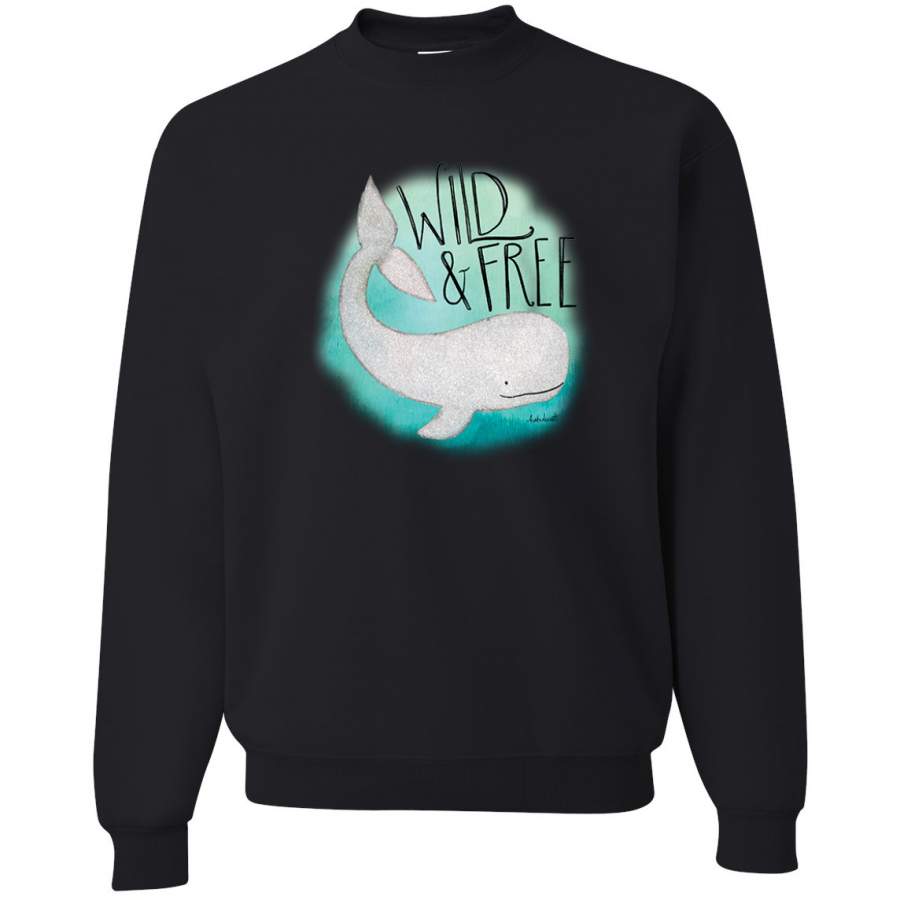 Cute Nautical Whale Wild and Free Animal Lover Crewneck Graphic Sweatshirt