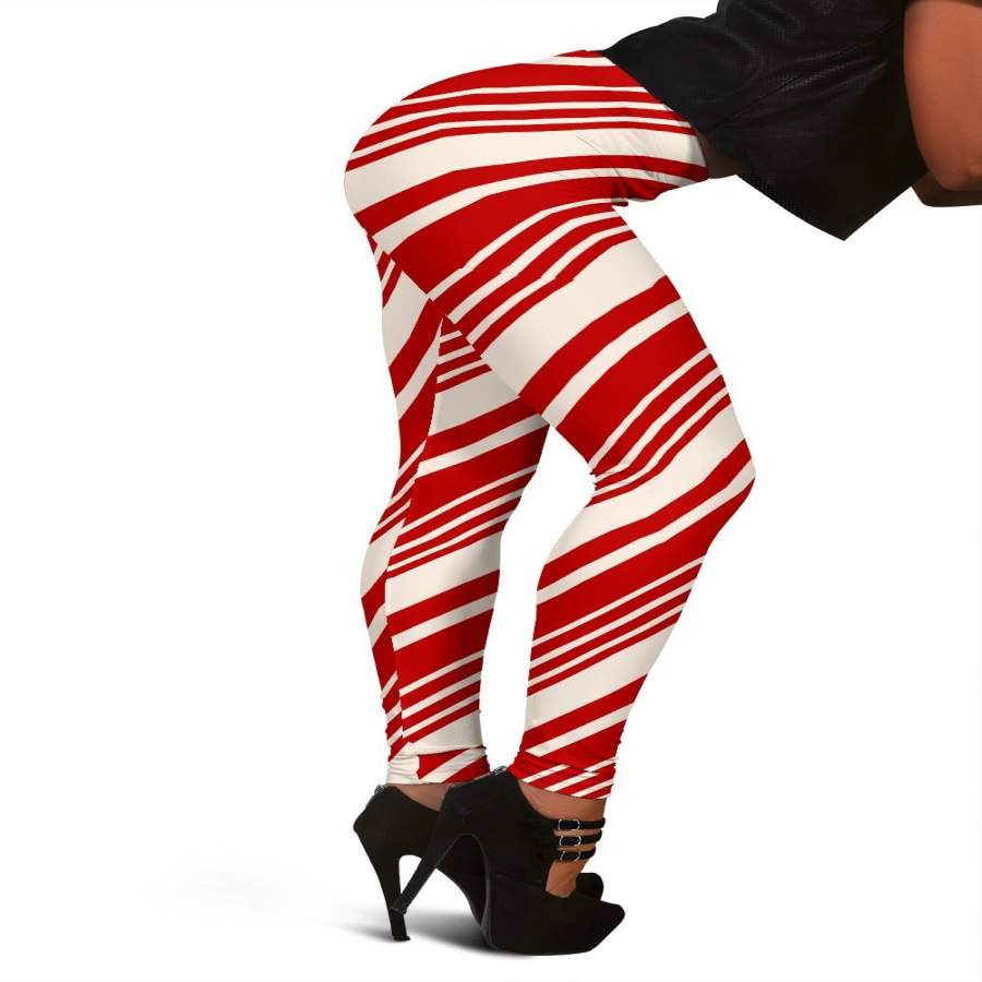 Print Pattern Candy Cane Women Leggings