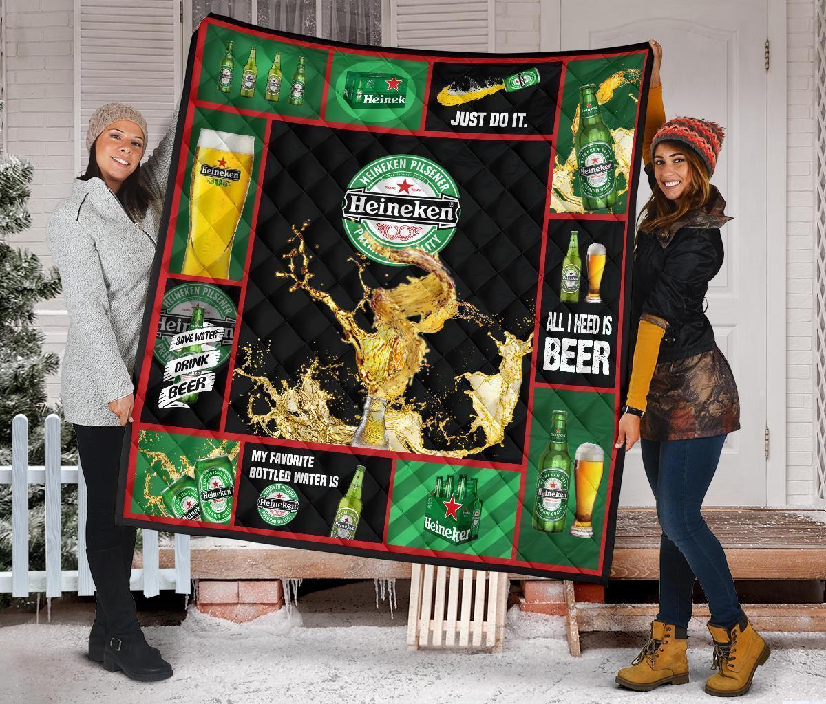 Heineken Quilt Blanket All I Need Is Beer Gift