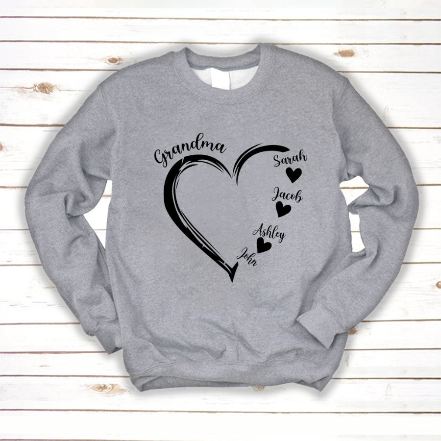 Grandma And Grandkids Heart , Grandma Heart Shirt, Custom Nana Shirt, Grandma And Grand Kids Sweatshirt