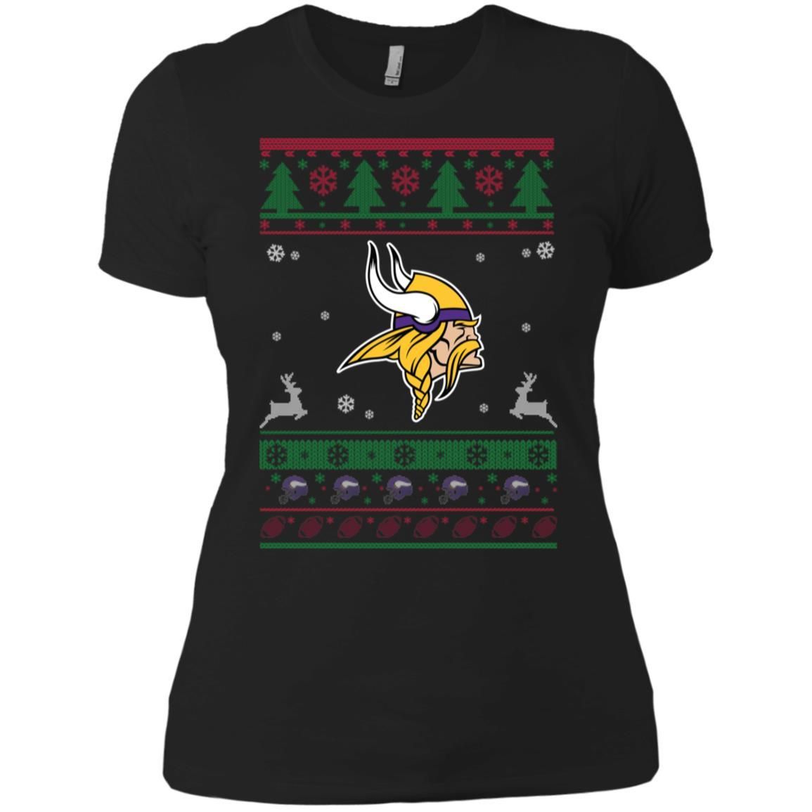 Minnesota Vikings Logo Football Teams Ugly Christmas Sweater Women T-Shirt