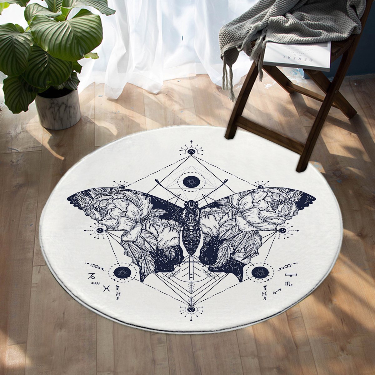 Geometric Butterfly SW0092 Round Rug