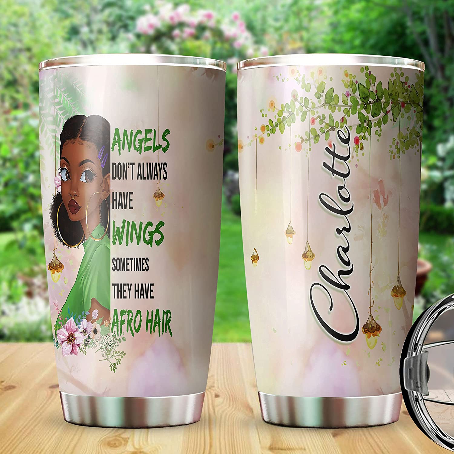 Afro Personalized Stainless Steel Tumbler, Black Queen, Black Woman, Glitter, African American, Black Girl Magic, Mothers Day Present, Skinny Tumbler, Gifts For Her