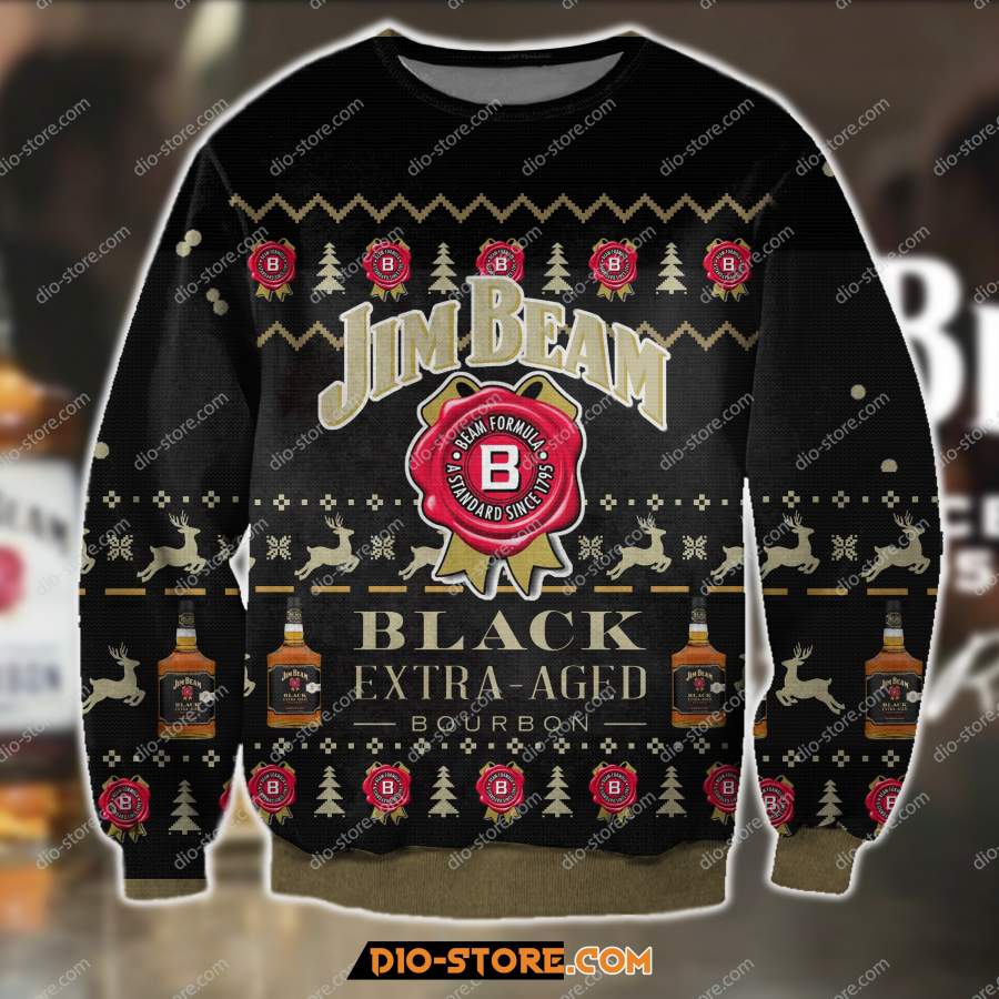 3D ALL OVER PRINT JIM BEAM BLACK EXTRA AGED BOURBON UGLY CHRISTMAS SWEATER